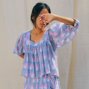 NWT Blockprints Viti Top in Greece Blue size XS Tuckernuck